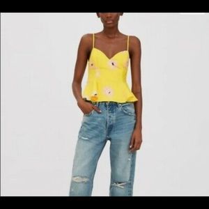 Yellow Zara top with pink flowers